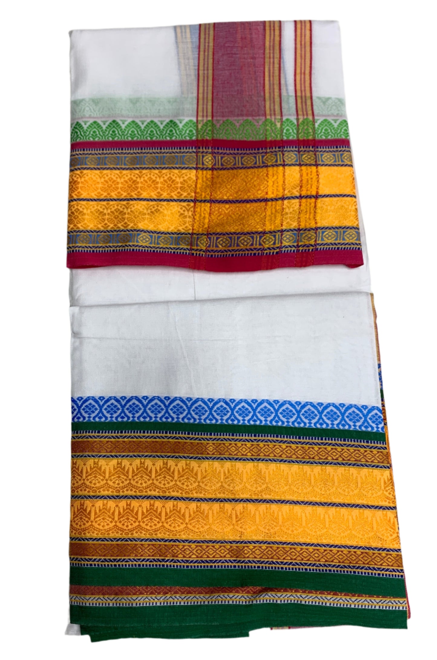 9X5 Cotton Dhoti White Colour with Yellow and Maroon Border