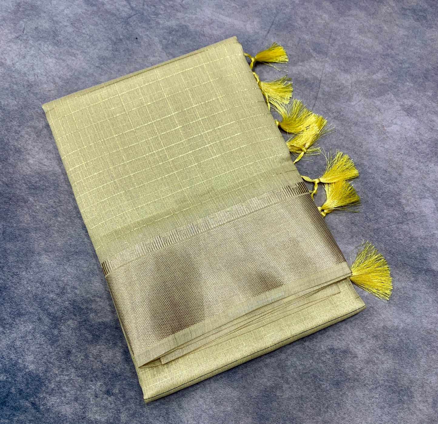 Banaras Katan Saree Golden Colour with Katan Work Border
