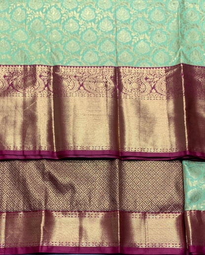 Pista Green Colour Semi Silk Saree with Big Maroon Border