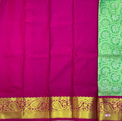 Light Green Shade Vegan Silk Kids Pattu Pavadai with Contrast Border for Newborn to 2 Years