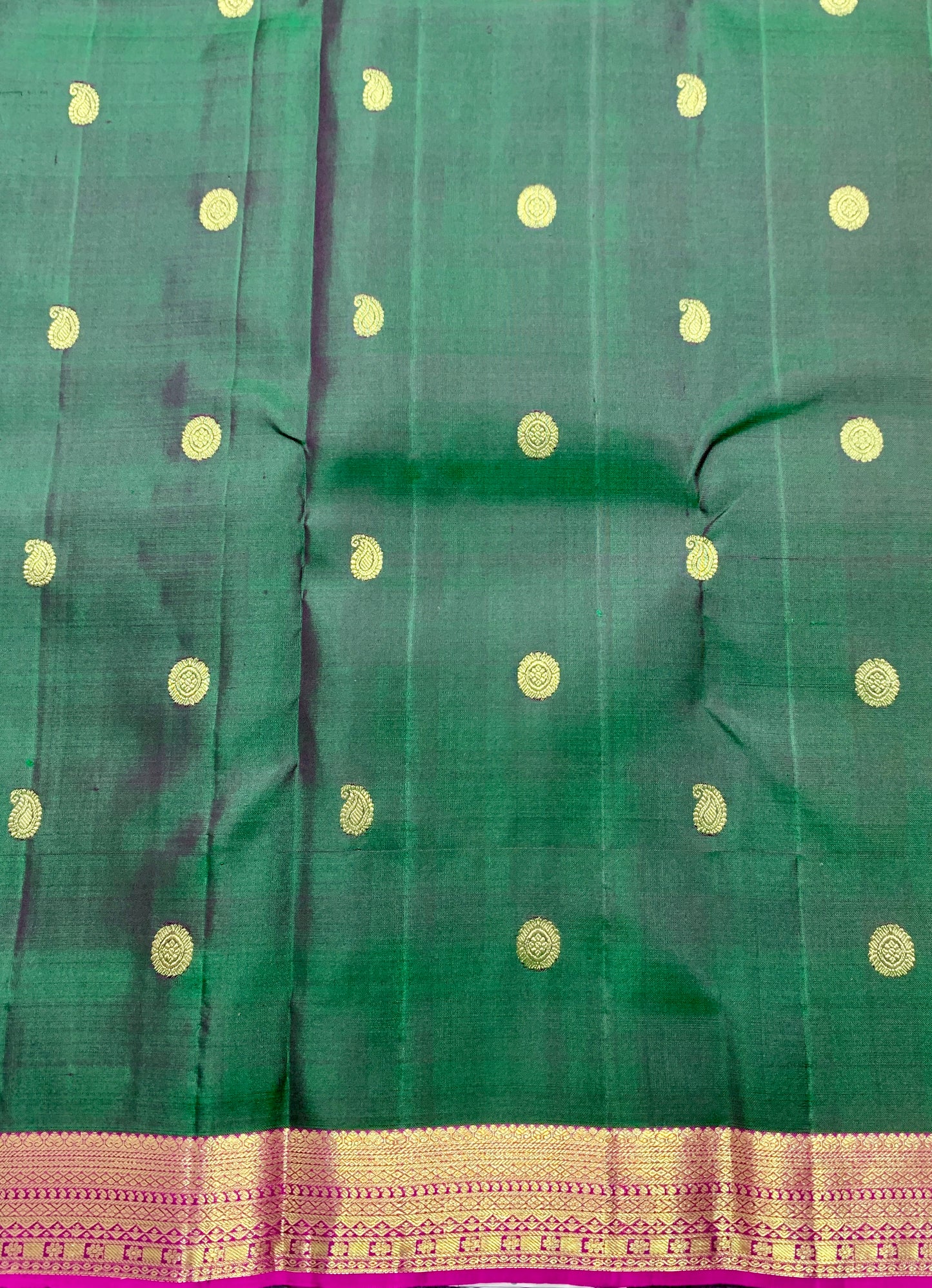 Pure Kanchipuram Silk Saree Green Colour with Golden Pink Border