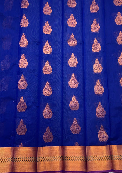 Ink Blue Shade Silk Cotton Saree with Copper Zari Border