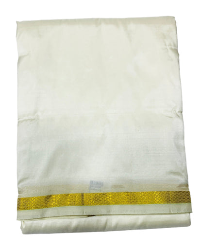 Semi Silk 9x5 Dhoti Cream colour Small Border