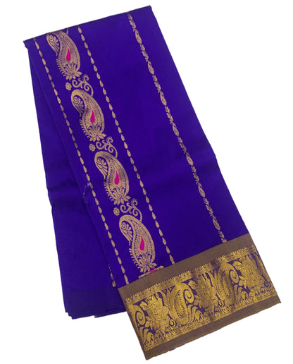 Blue shade Semi silk Kids Pattu Pavadai with Contrast border for age 5 to 10