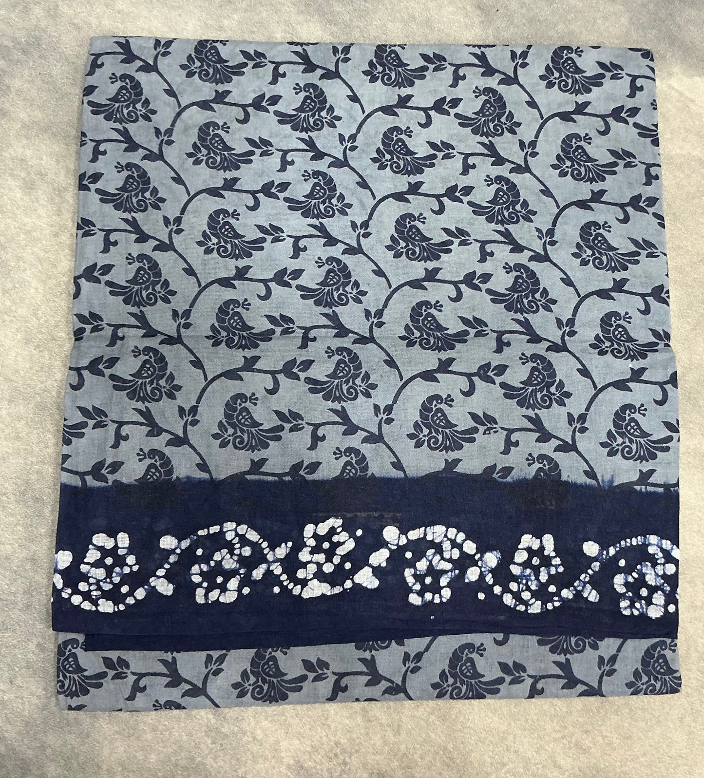 Chettinad Sungudi Cotton Gray Colour with Navy Blue Colour Border