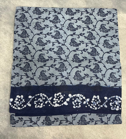 Chettinad Sungudi Cotton Gray Colour with Navy Blue Colour Border