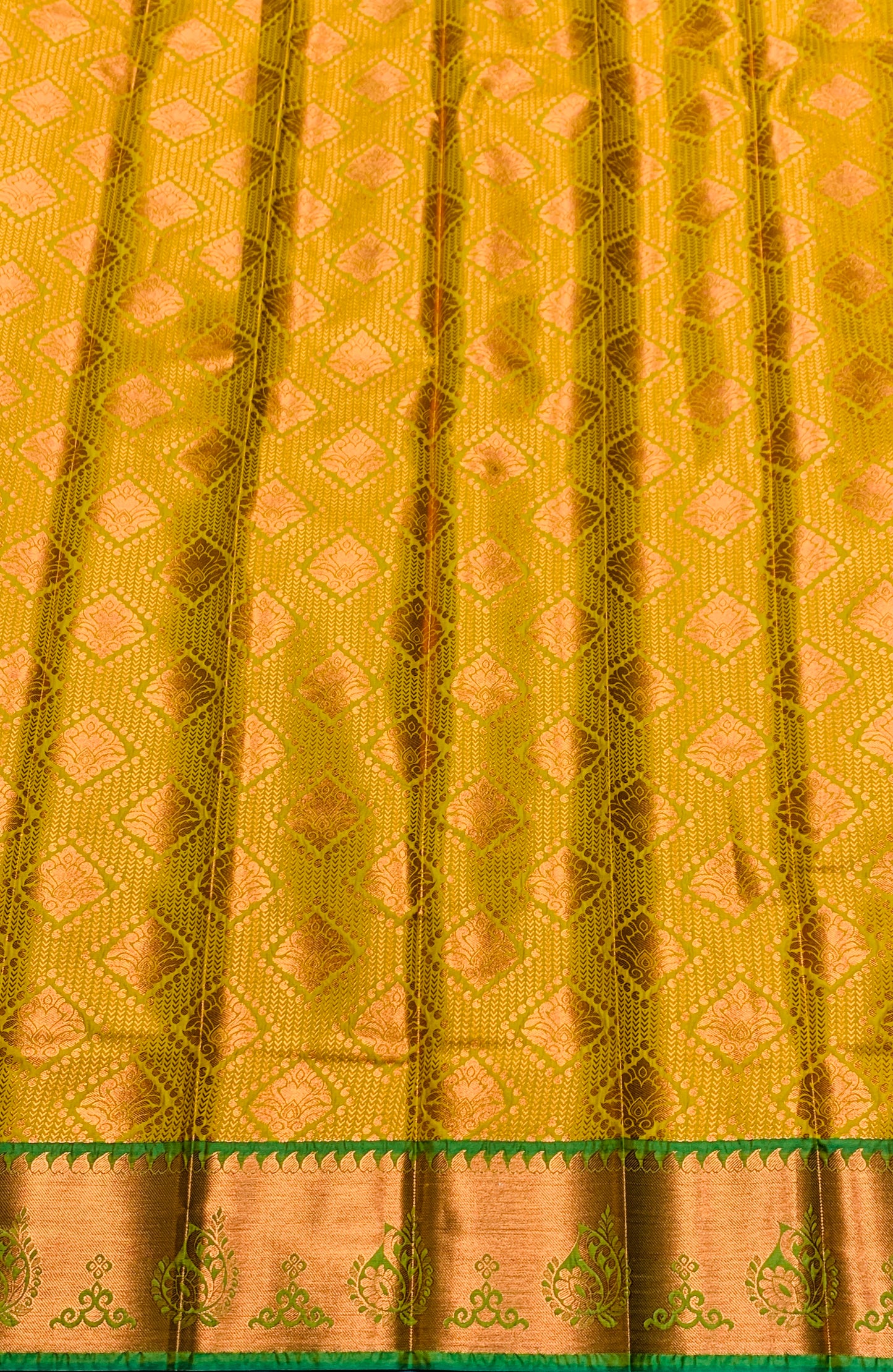 Vegan Silk Saree Lime Green Colour with Light Green and Copper Border