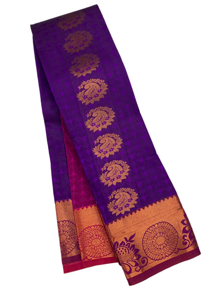 Vegan Silk Saree Violet Colour with Copper and Pink Border