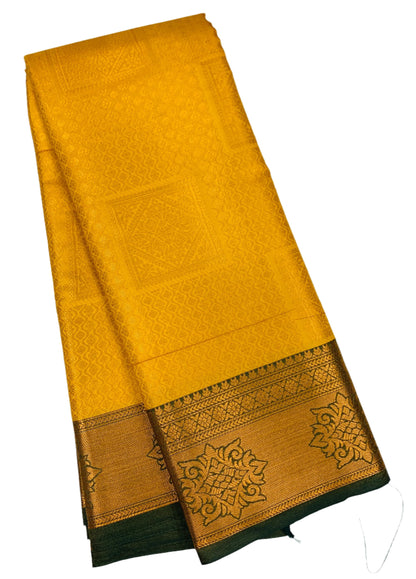 Art Silk Saree Golden Yellow Colour with Green Border