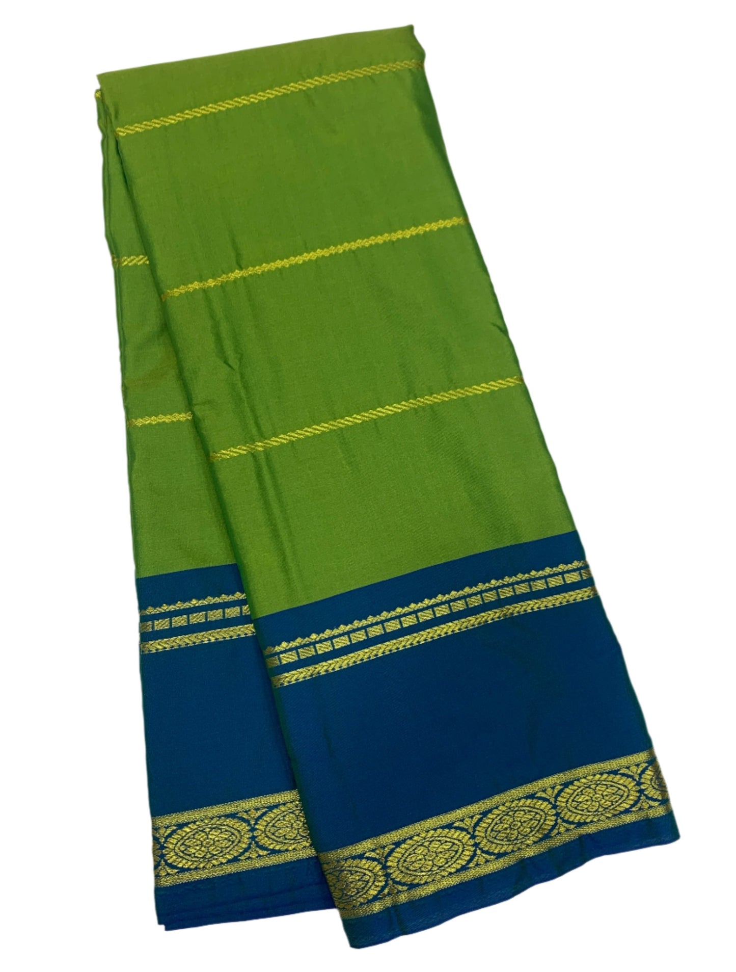 Arani Silk Saree Olive Green Colour with Big Blue Border