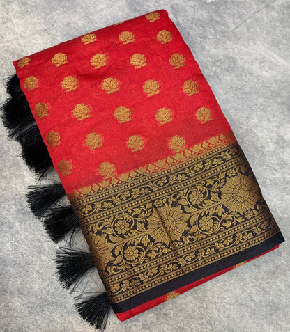 Crepe Saree Red Colour with Block Border