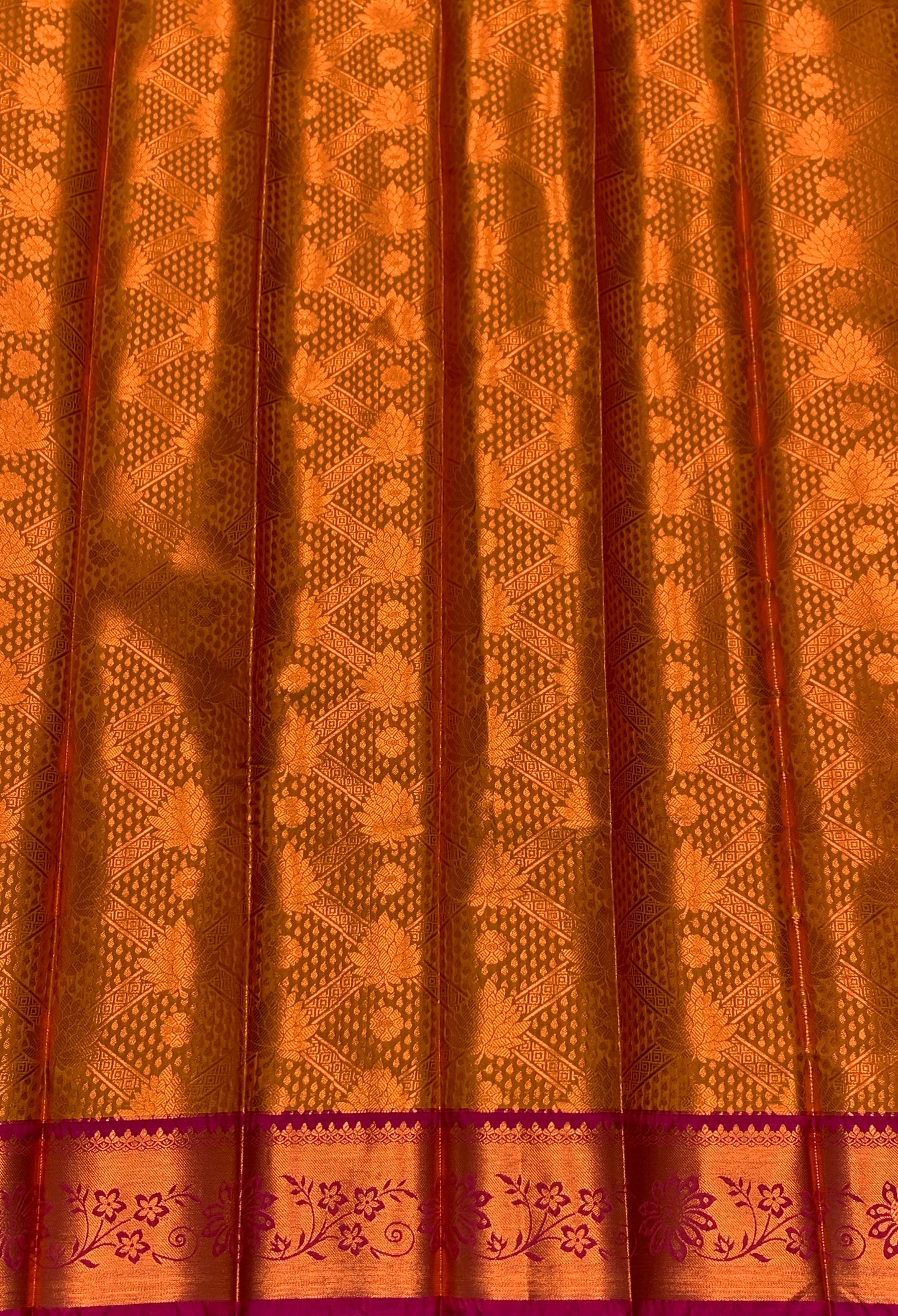 Vegan Silk Saree Golden Yellow Colour with Pink and Copper Border