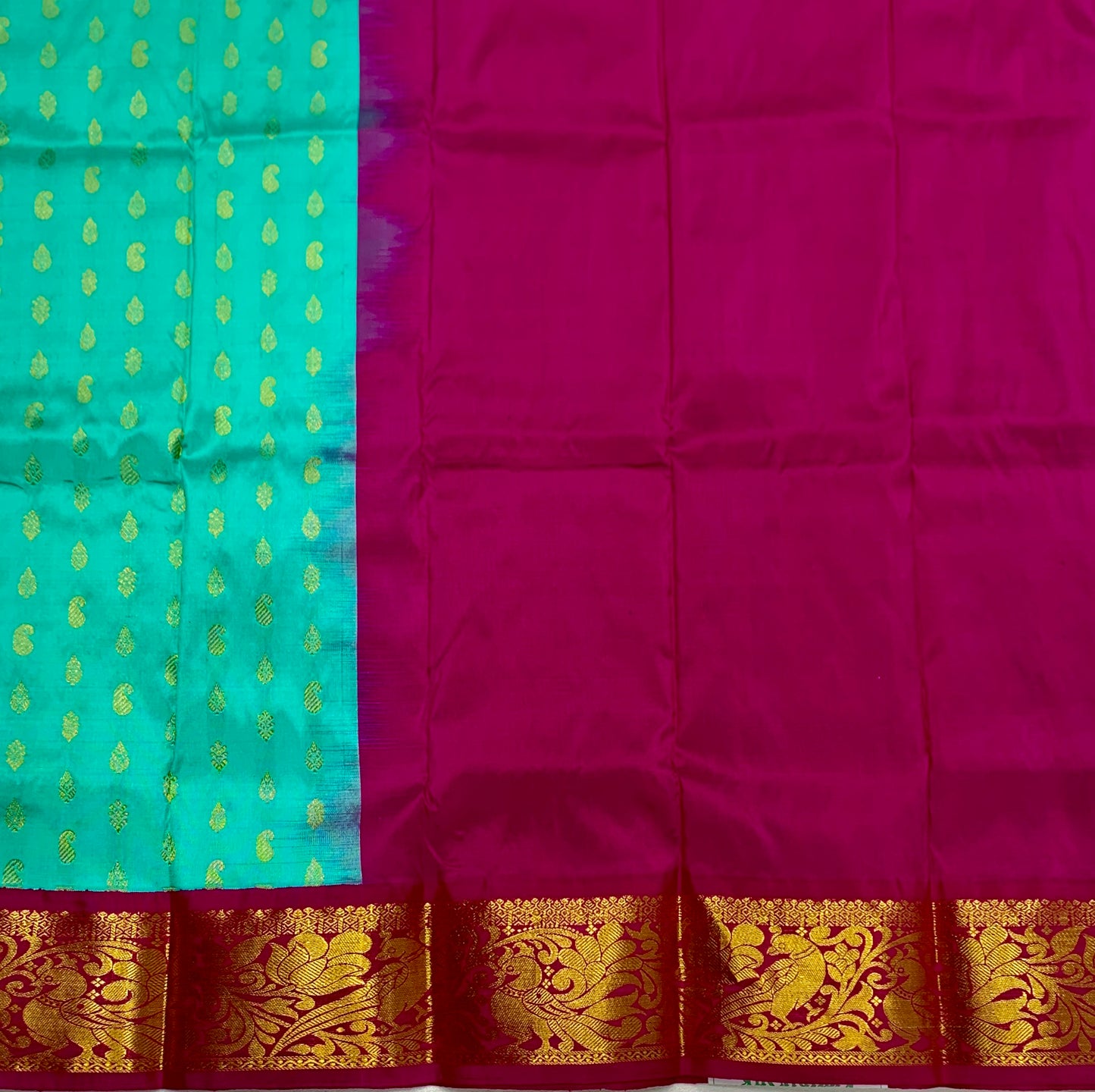 Sapphire shade Pure kanchipuram Kids Pattu Pavadai with contrast border for newborn to 2 Years