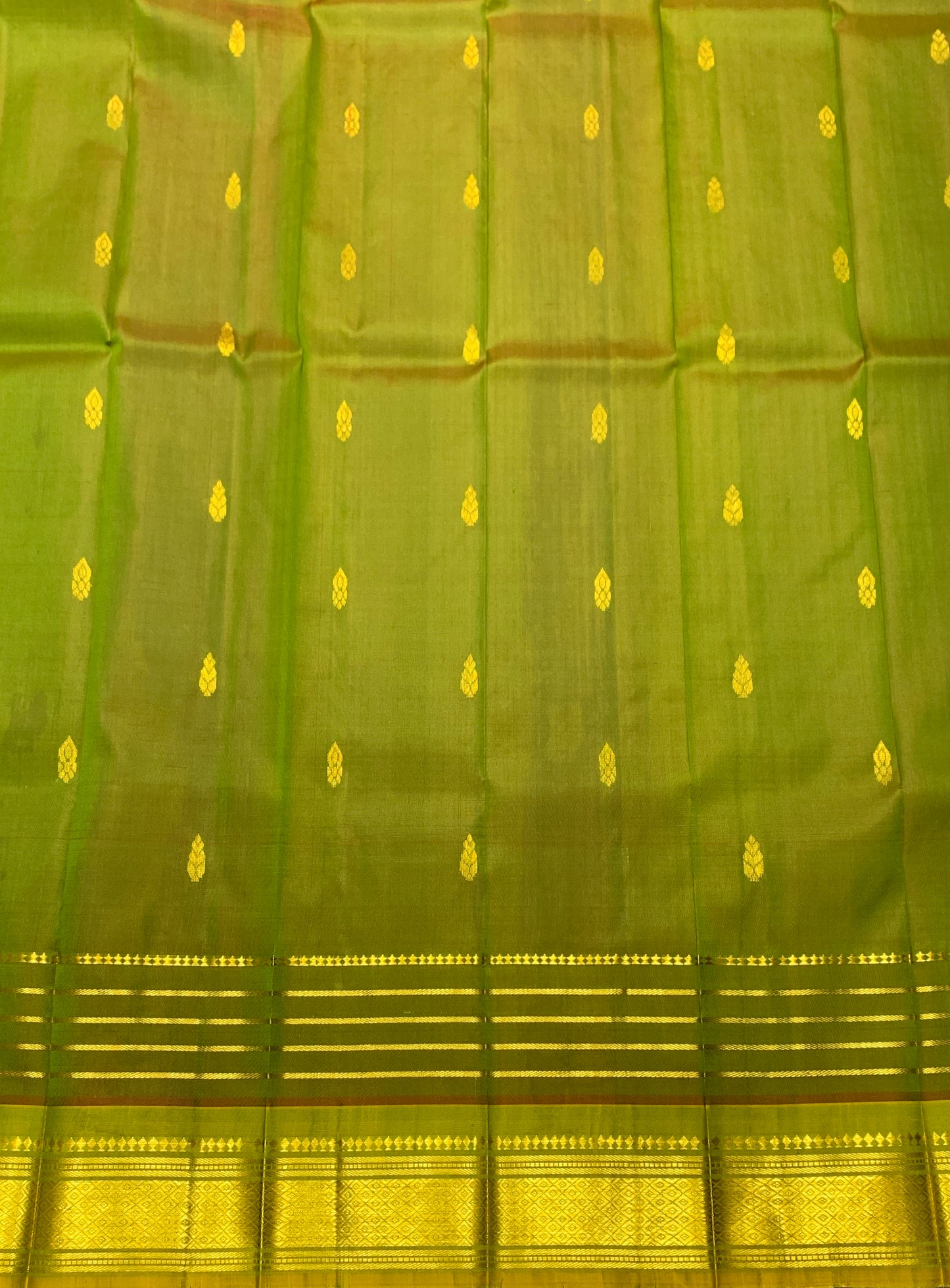 Pure Kanchipuram Silk Saree Olive Green Colour with Gold Zari Border