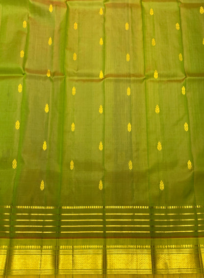 Pure Kanchipuram Silk Saree Olive Green Colour with Gold Zari Border