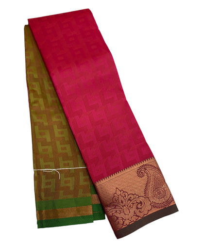 Synthetic Cotton Saree Maroon Colour with Copper Border