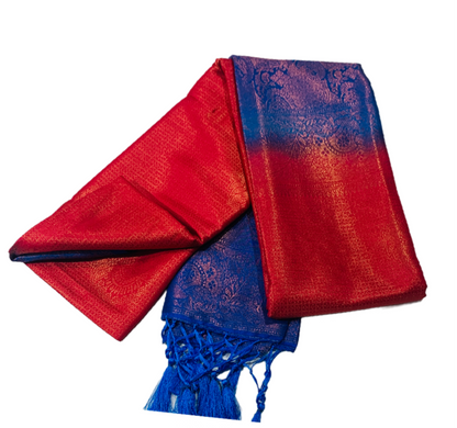 Red shade kuberra pattu with Blue Pallu