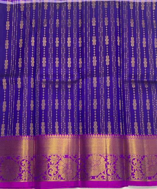 Blue shade Pure kanchipuram Kids Pattu Pavadai with contrast border for newborn to 2 Years