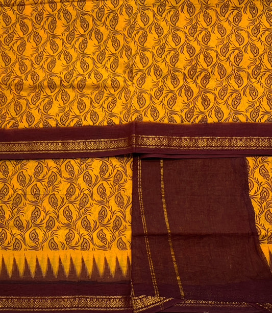 Chettinad Sungudi Cotton Mustrad Colour with Brown Border