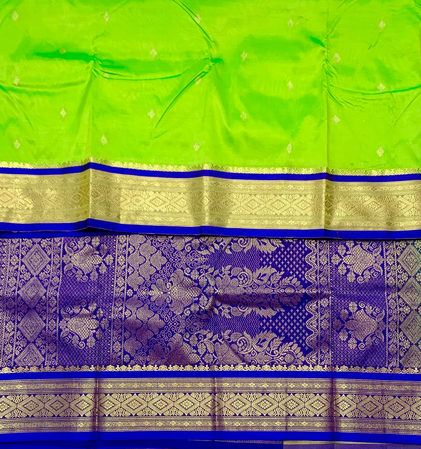 Apple Green Shade Saree with Golden and Blue Border