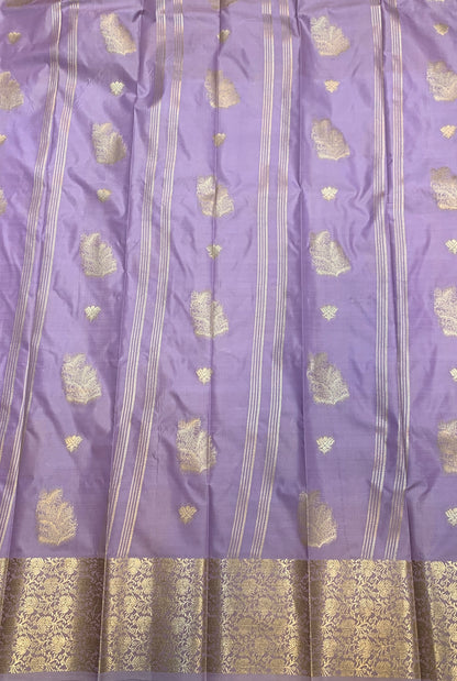 Soft Silk Casual Saree Lavender with Sliver Zari Border