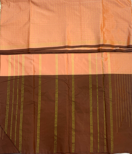 Arani Silk Saree Peach Colour with Brown Border