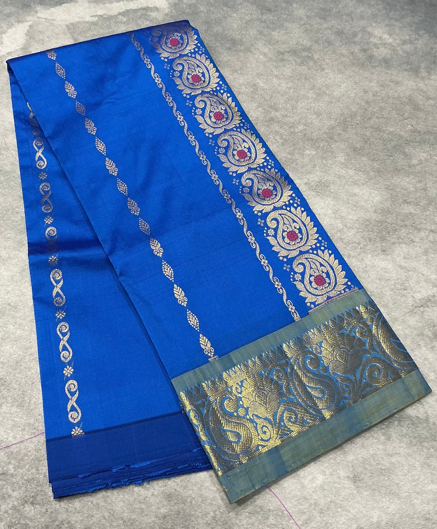 Sky Blue Shade Semi silk Kids Pattu Pavadai with Contrast border for age 5 to 10