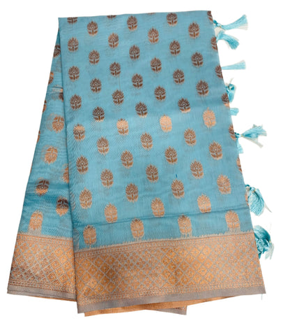 Banaras Katan Saree Sky Blue Colour with Katan Work Border