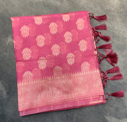 Banaras Katan Saree Pink Colour with Katan Work Border