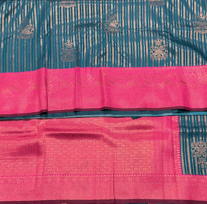 Soft Silk Casual Saree Sky Blue Colour with Peachish Pink Colour Border