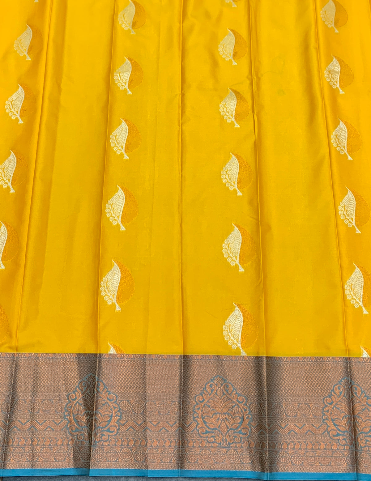 Soft Silk Casual Saree Yellow Colour with Sky Blue Colour Border