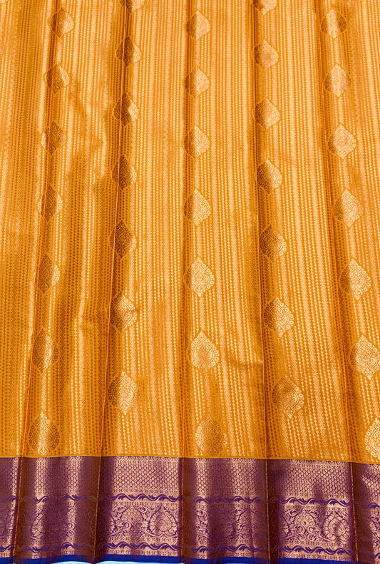 Vegan Silk Saree Yellow shade with Copper Border