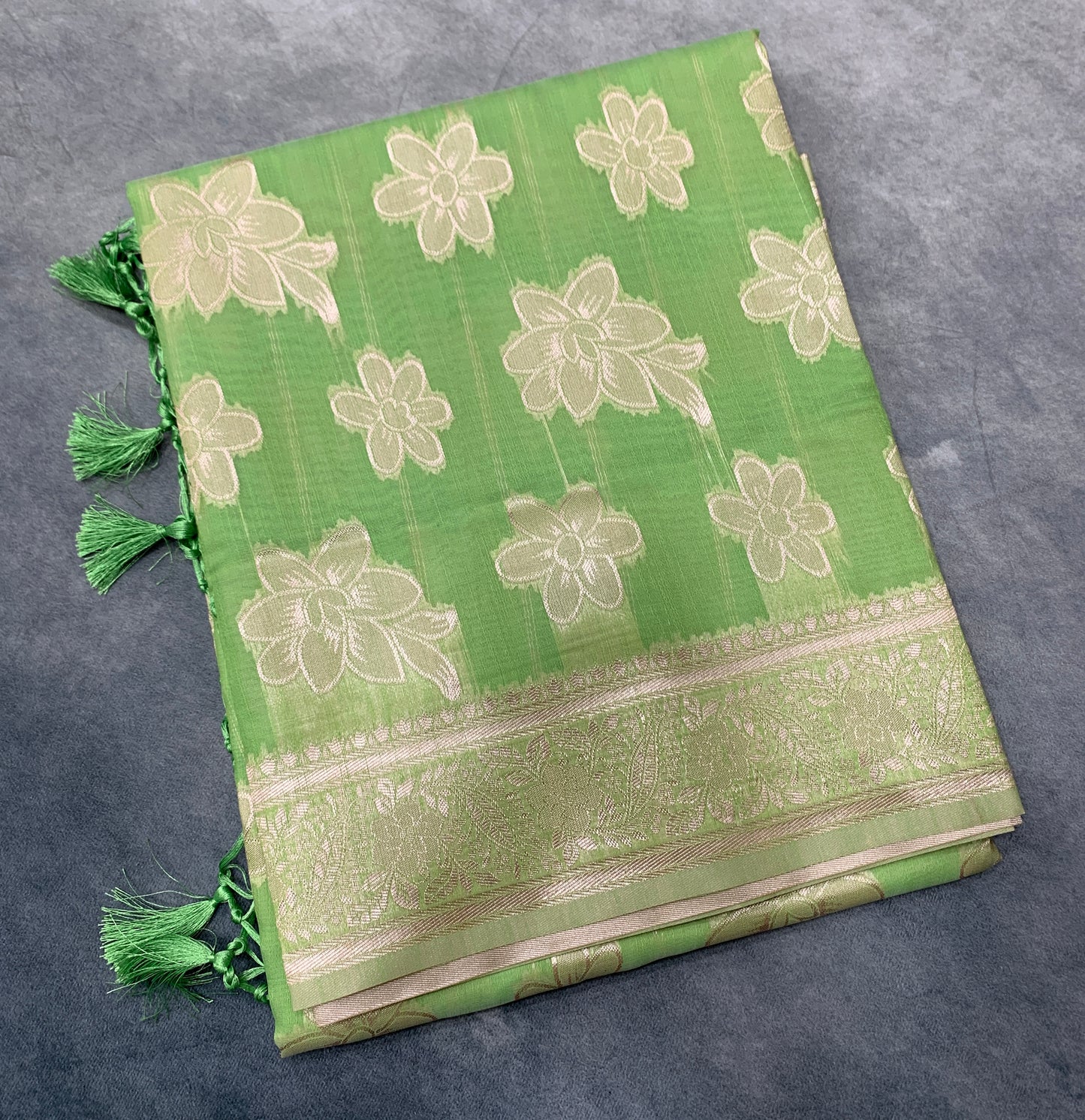 Banaras Katan Saree Light Green Colour with Katan Work Border