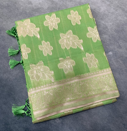 Banaras Katan Saree Light Green Colour with Katan Work Border