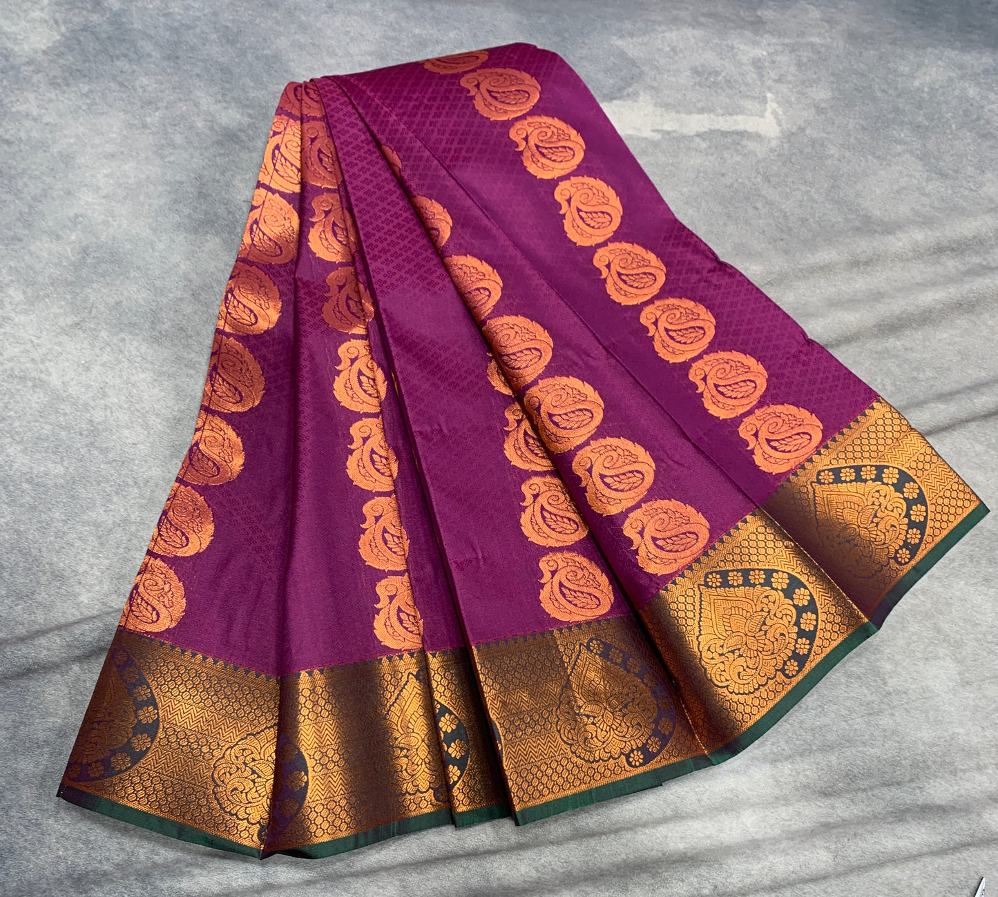 Vegan Silk Saree Magenta Colour Saree with Copper Border
