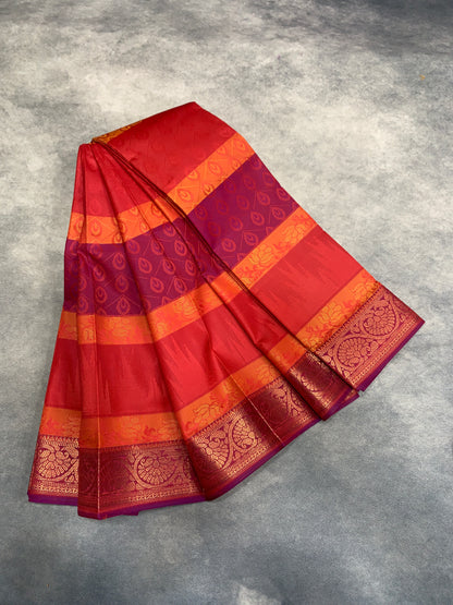Synthetic Cotton Saree Multi Colour with Copper Border