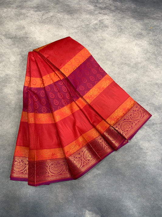 Synthetic Cotton Saree Multi Colour with Copper Border