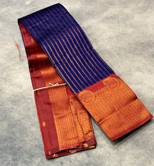 Navy Blue Art Silk Saree Colour with Maroon Border