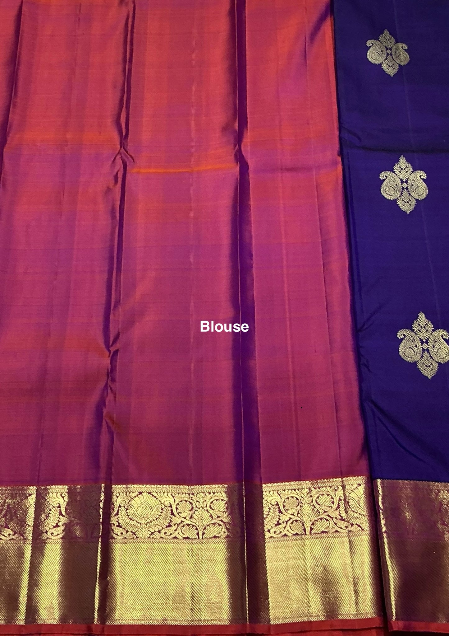 Pure Kanchipuram Silk Saree Blue Colour with Orange Border