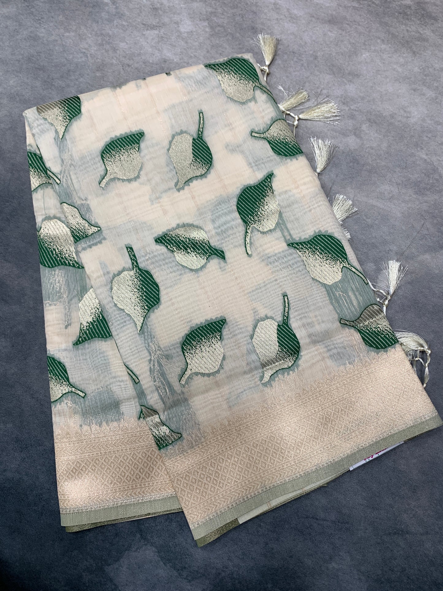 Banaras Katan Saree Off White Colour with Katan Work Border