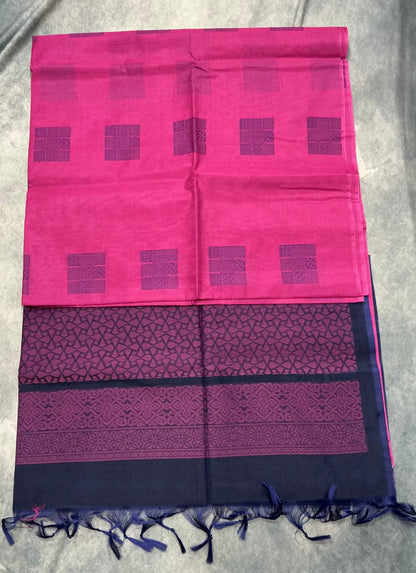 Pink Shade Silk Cotton Saree with Border less