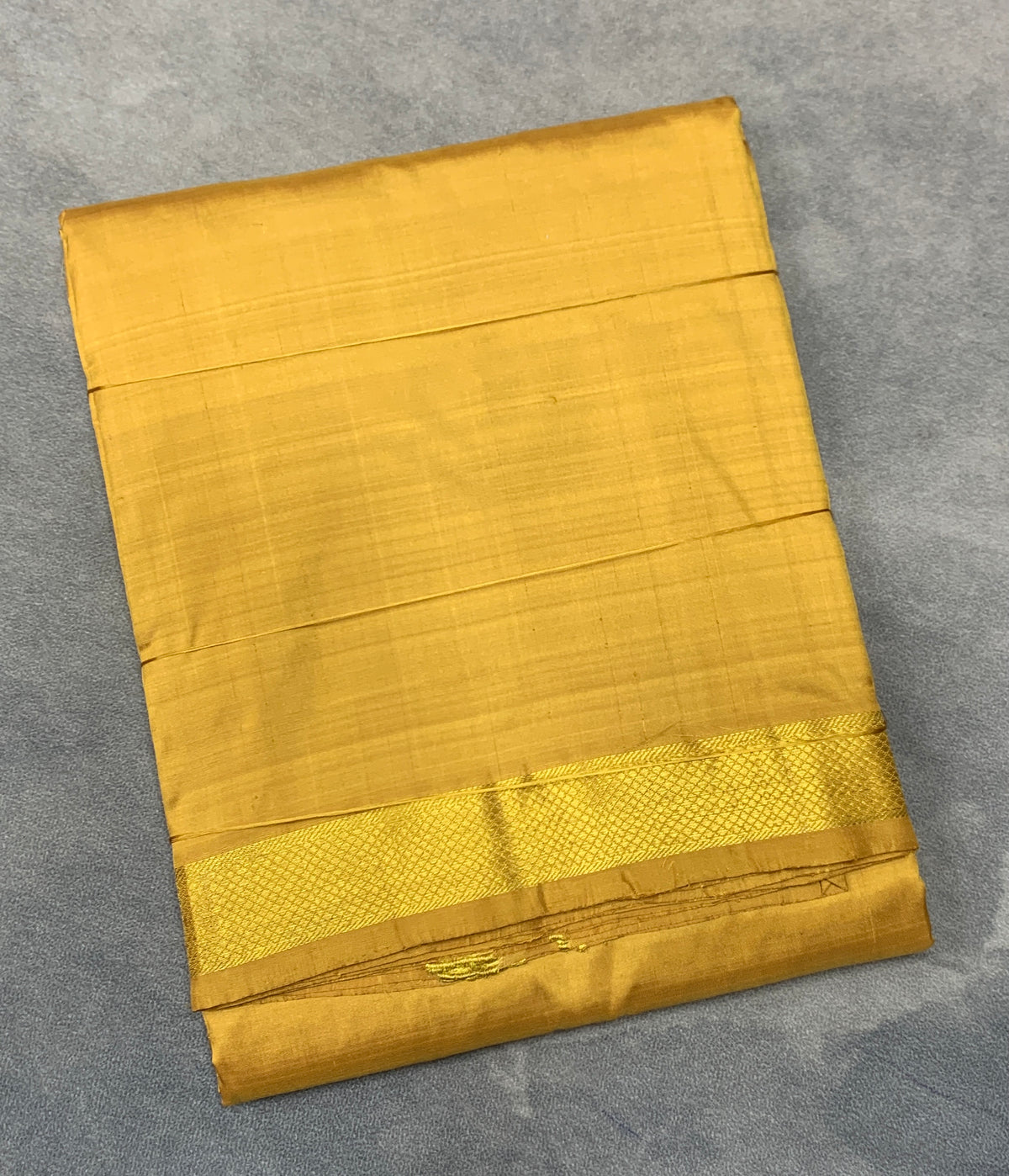 9X5 Pure Silk Dhoti Golden Mustard Colour with Small Golden Zari Border