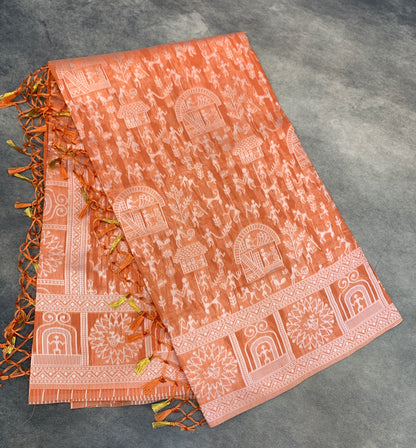 Banaras Katan Saree Orange Colour with Katan Work Border