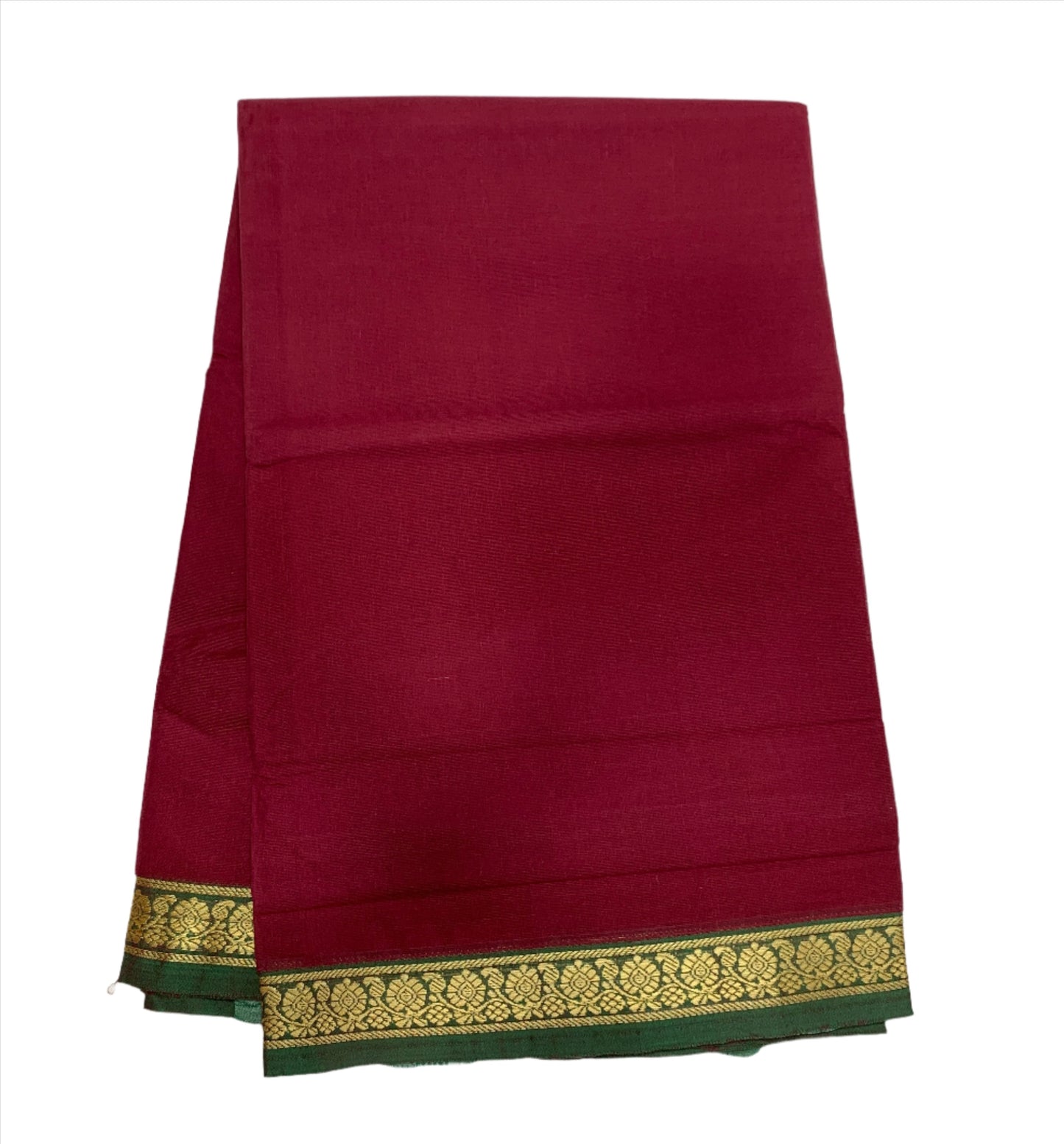 Chettinad Cotton Saree Maroon Shade with Green Border