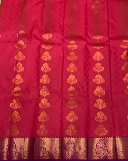 Vegan Silk Saree Pink Colour with Copper Border