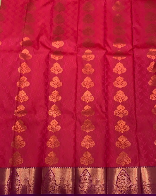 Vegan Silk Saree Pink Colour with Copper Border