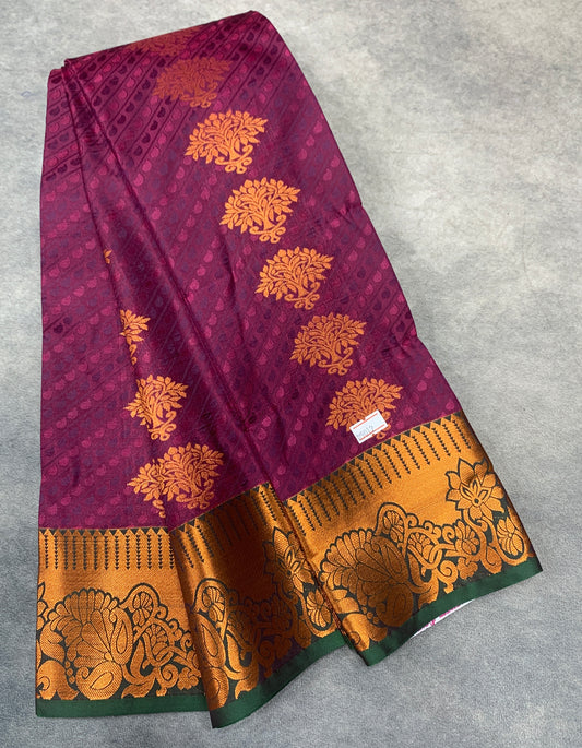 Vegan Silk Saree Magenta Colour Saree with Copper Border