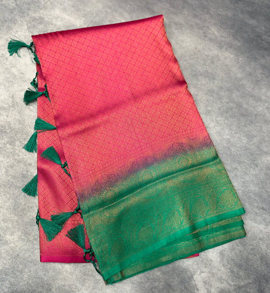 Soft Silk Saree Red Colour with Light Green Colour Pallu
