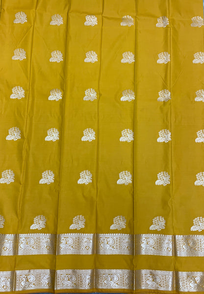 Soft Silk Casual Saree Golden Mustard Colour with Rettai Pettu Border