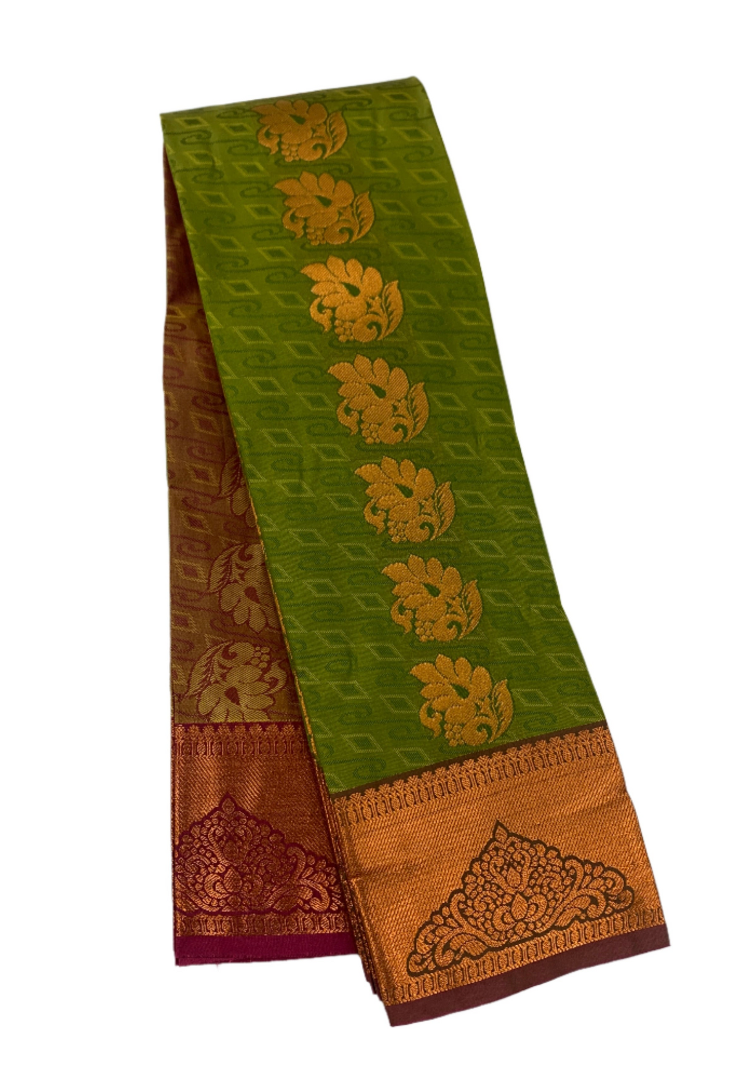 Vegan Silk Saree Olive Green shade with Copper Border